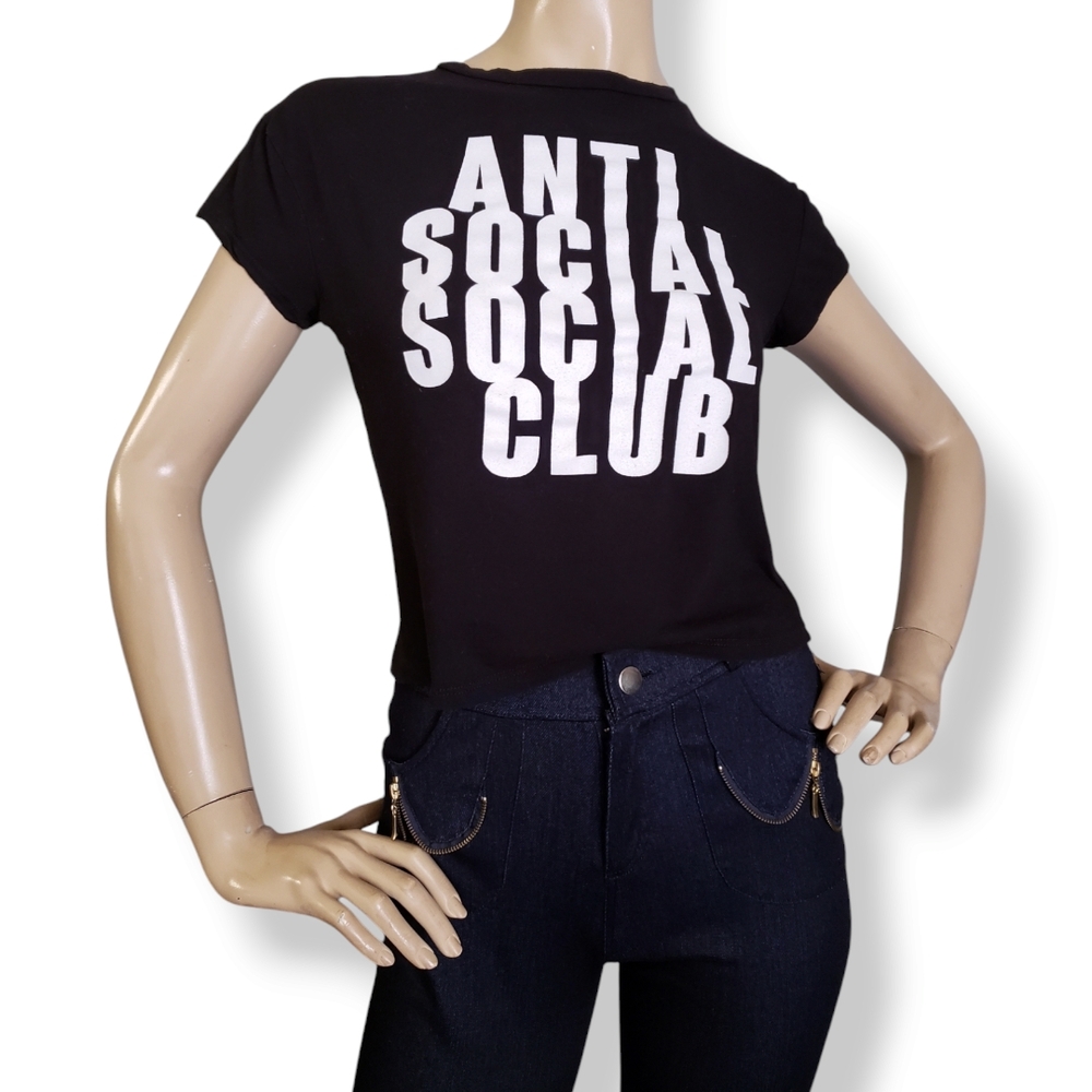 Rebel Society Anti Social Social Club Print Black T-Shirt Size Small